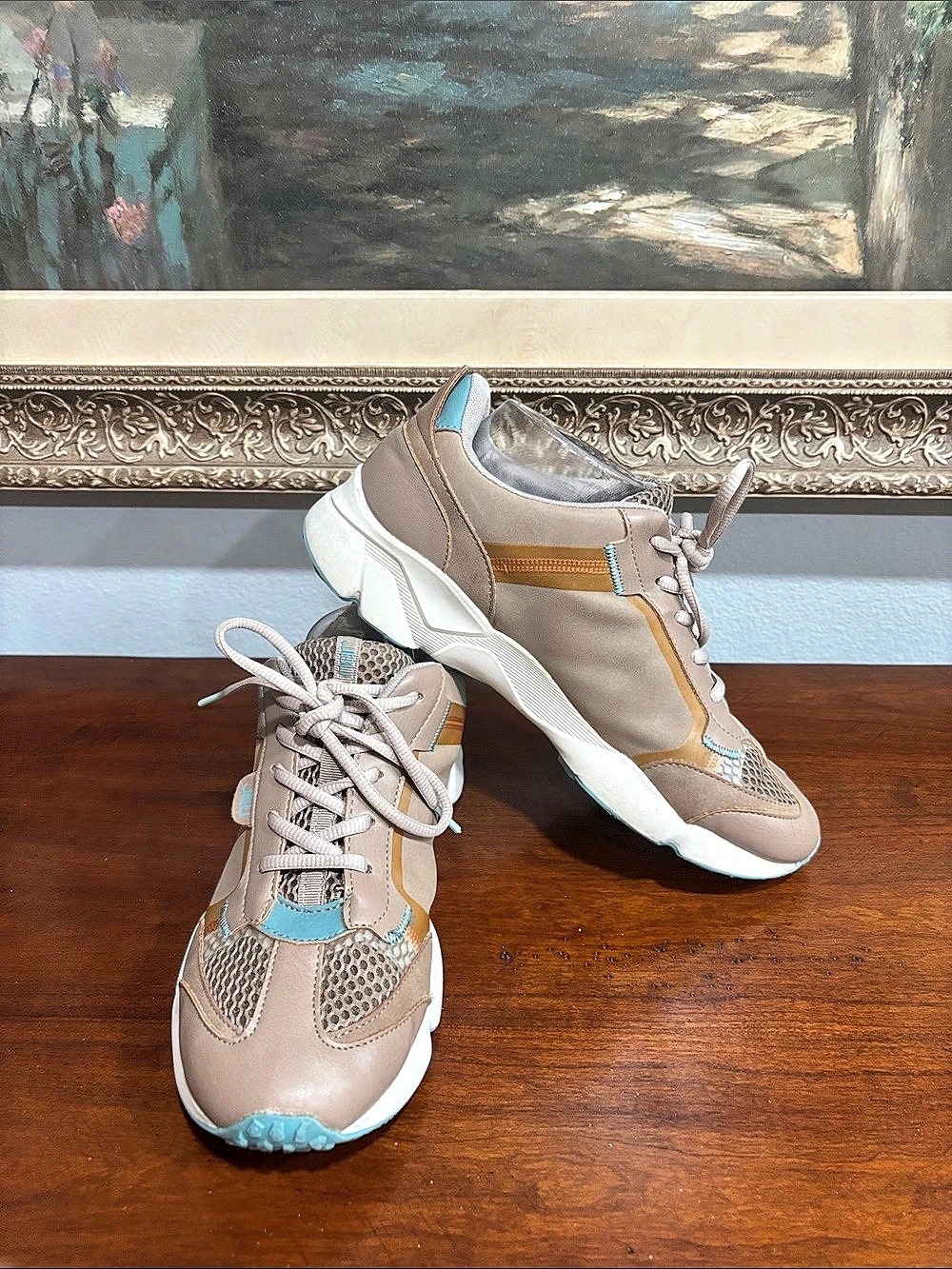 Tan & Blue Athletic Sneakers